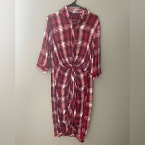 Zara Red Plaid Shirt Dress With Front Twist at Waist Size Medium